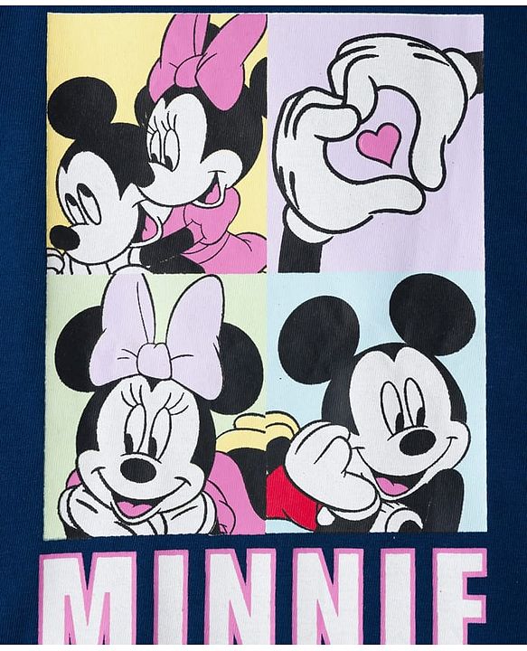 Babyhug Disney Single Jersey Knit Full Sleeves Night Suit With Minnie Mouse & Friends Graphics - Navy Blue