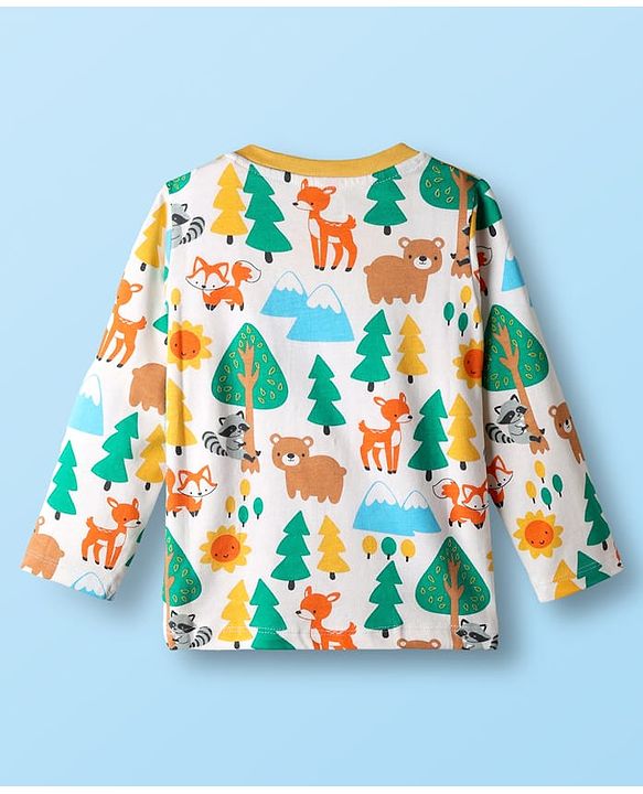 Babyhug Cotton Knit Full Sleeves Co-ords Night Suit with Jungle Theme Print - White