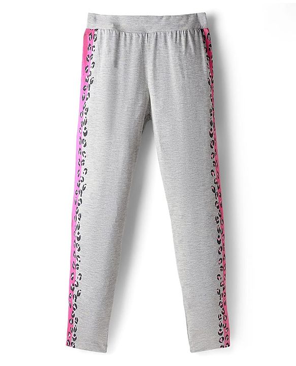 Pine Kids Knit Full Length Leggings with Cheetah Print - Grey