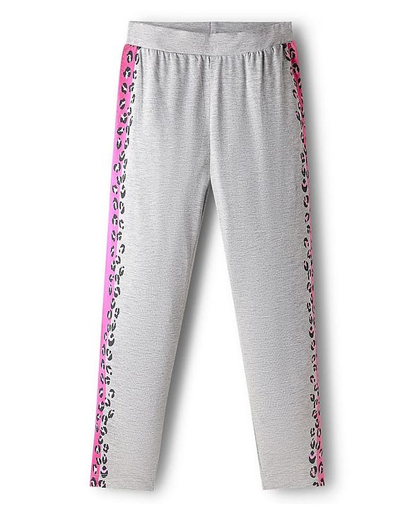 Pine Kids Knit Full Length Leggings with Cheetah Print - Grey