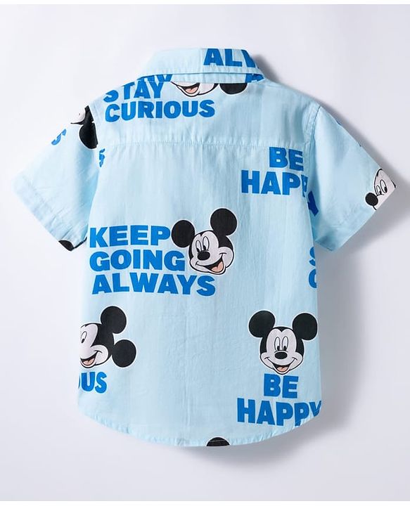 Babyhug Disney Woven Half Sleeves Shirts With Mickey Mouse Print - Blue