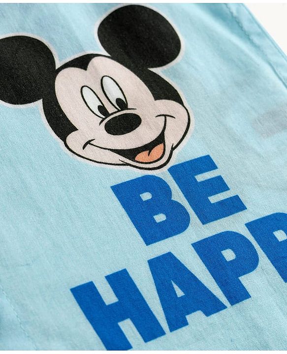 Babyhug Disney Woven Half Sleeves Shirts With Mickey Mouse Print - Blue