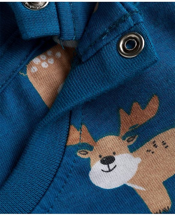 Babyhug Cotton Knit Full Sleeves Night Suit with Reindeer Print - Blue