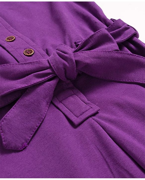 Pine Kids Cotton Knit Half Sleeves Solid Jumpsuit With Belt - Purple