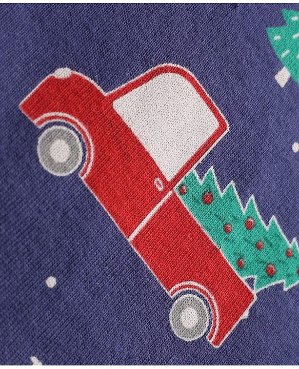 Babyhug Cotton Knit Full Sleeves Co-ords Night Suit with Christmas Print - Navy Blue