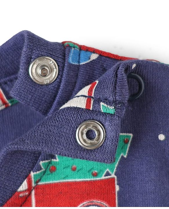 Babyhug Cotton Knit Full Sleeves Co-ords Night Suit with Christmas Print - Navy Blue