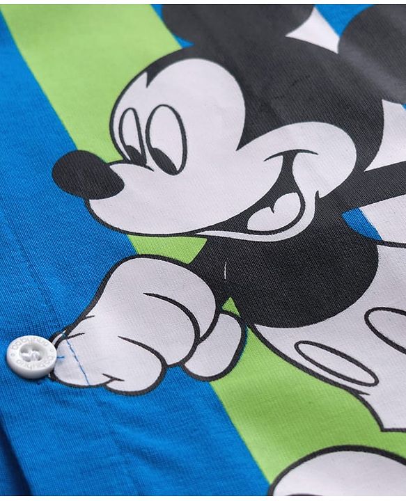 Babyhug Disney Single Jersey Woven Half Sleeves Shirt with Mickey Mouse Graphic - Blue