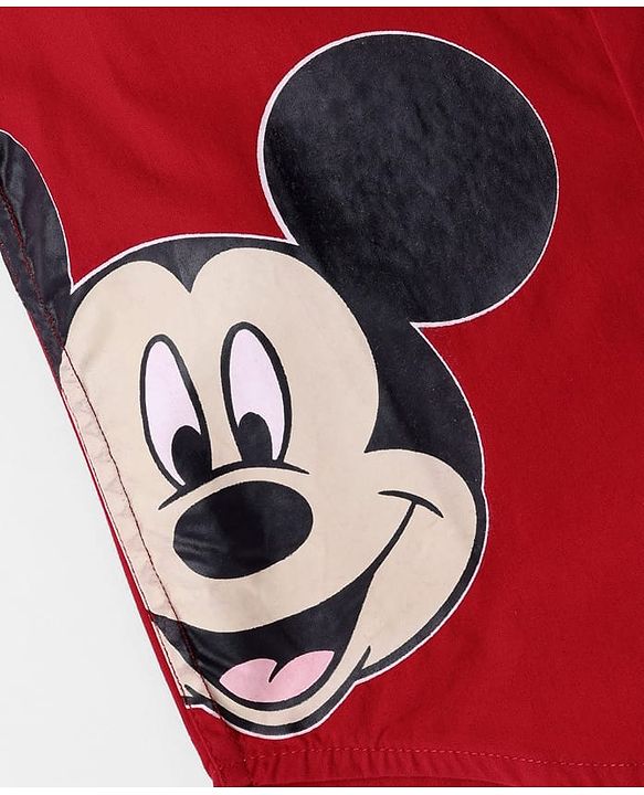 Babyhug Disney Poplin Woven Half Sleeves Printed Shirt with Front and Back Mickey Mouse Graphic - Red