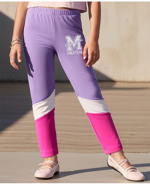 Pine Kids Cotton Lycra Knit Full Length Leggings With Minneapolis Print - Lavender