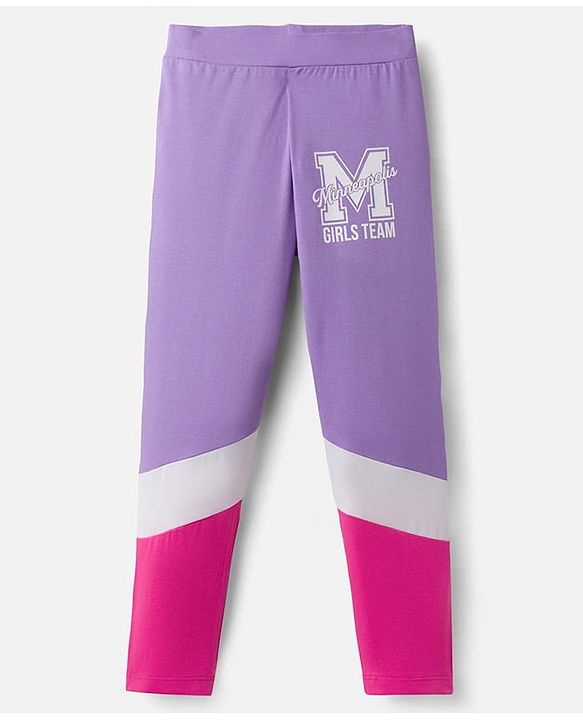 Pine Kids Cotton Lycra Knit Full Length Leggings With Minneapolis Print - Lavender