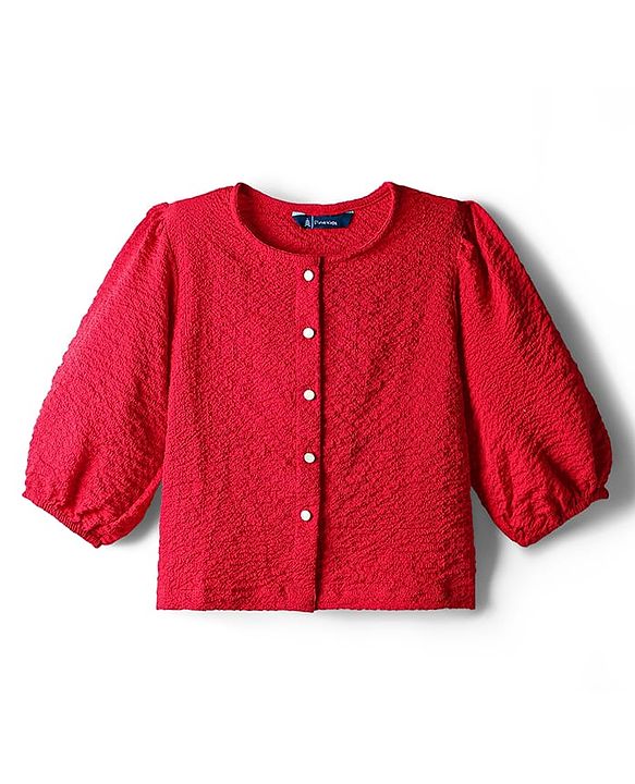 Pine Kids Woven Full Sleeves Solid Color Textured Top - Red