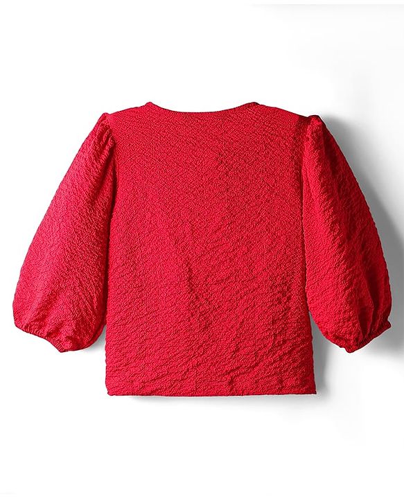 Pine Kids Woven Full Sleeves Solid Color Textured Top - Red