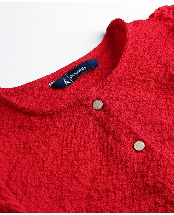 Pine Kids Woven Full Sleeves Solid Color Textured Top - Red