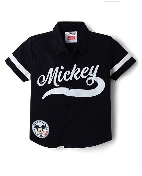 Babyhug Disney Poplin Woven Half Sleeves Shirt With Mickey Mouse Print - Black