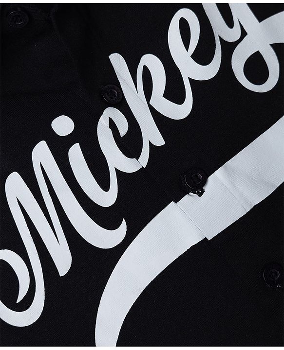 Babyhug Disney Poplin Woven Half Sleeves Shirt With Mickey Mouse Print - Black
