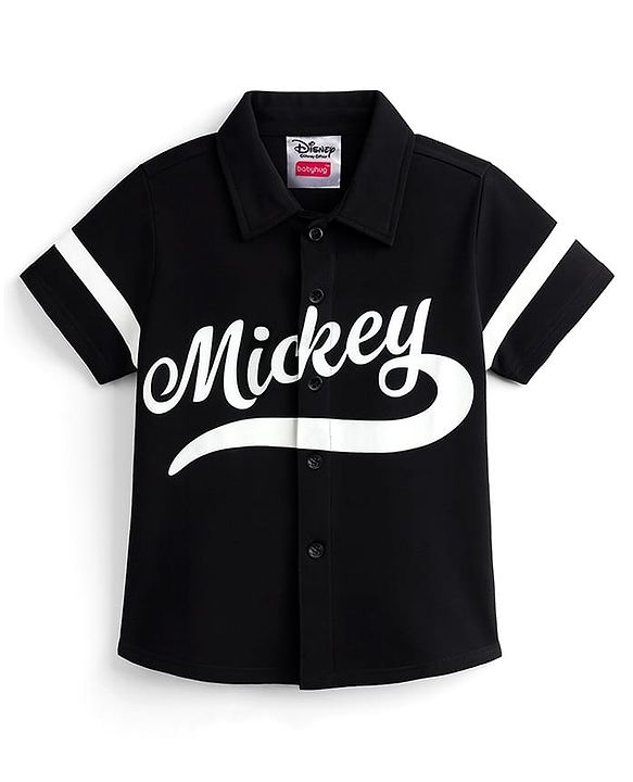 Babyhug Disney Poplin Woven Half Sleeves Shirt With Mickey Mouse Print - Black