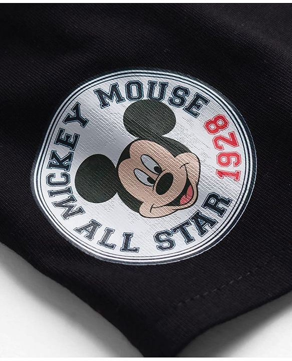 Babyhug Disney Poplin Woven Half Sleeves Shirt With Mickey Mouse Print - Black