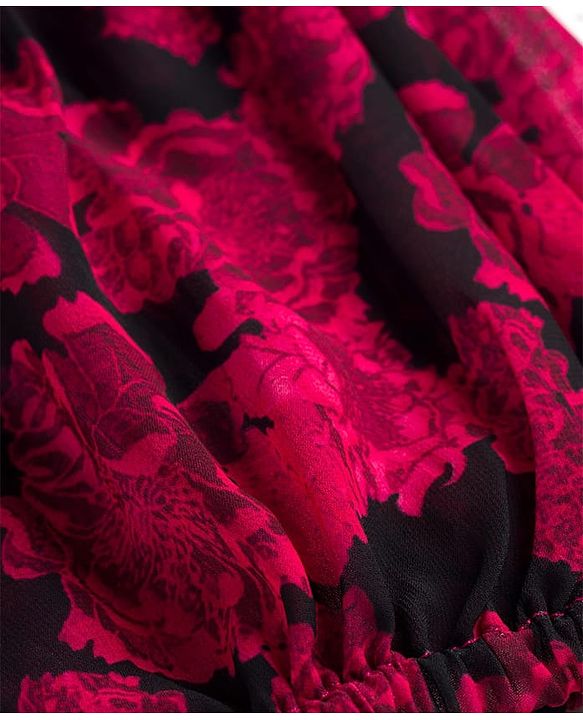 Pine Kids Half Sleeves Woven Top and Inner T-Shirt With Floral Print - Dark Pink & Black