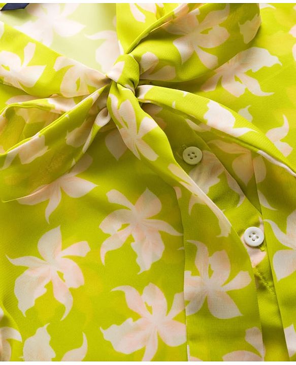 Pine Kids Woven Half Sleeves Top & Inner Tee with Floral Print and Bow Tie Up - Limegreen