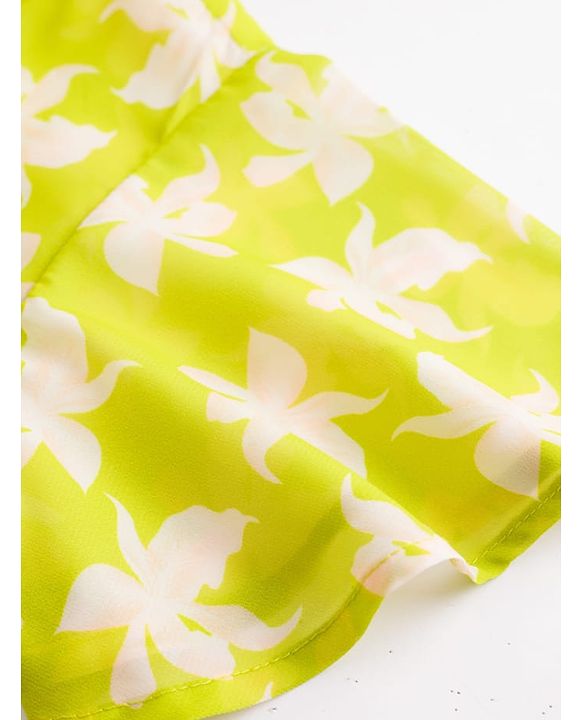 Pine Kids Woven Half Sleeves Top & Inner Tee with Floral Print and Bow Tie Up - Limegreen