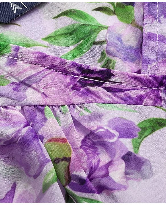 Pine Kids Half Sleeves Woven Top and Inner T-Shirt With Floral Print - Purple & White