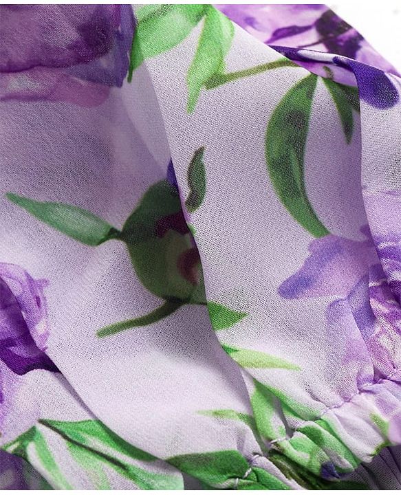 Pine Kids Half Sleeves Woven Top and Inner T-Shirt With Floral Print - Purple & White