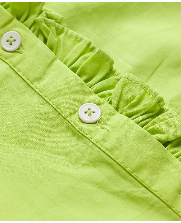 Pine Kids Poplin Woven Half Puffed Sleeves Shirt Style Top with Frill Detailing - Limegreean