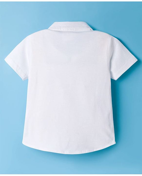 Babyhug Disney Single Jersey Woven Half Sleeves Shirt with Mickey Mouse Graphic - White