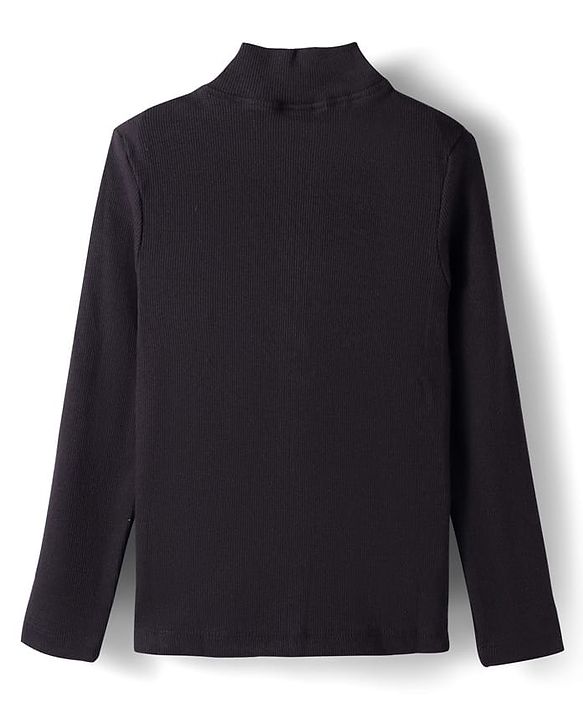 Pine Kids Cotton Lycra Knit Full Sleeves Solid Color High Neck Top - Black