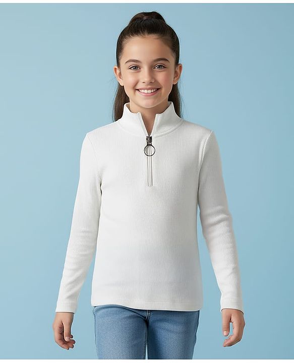 Pine Kids Cotton Lycra Knit Full Sleeves Solid Color High Neck Top - Black