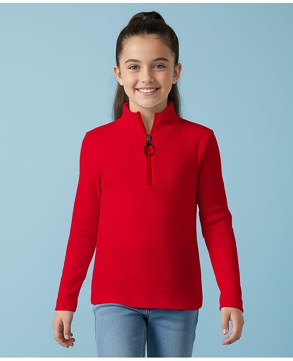 Pine Kids Cotton Lycra Knit Full Sleeves Solid Color High Neck Top - Black