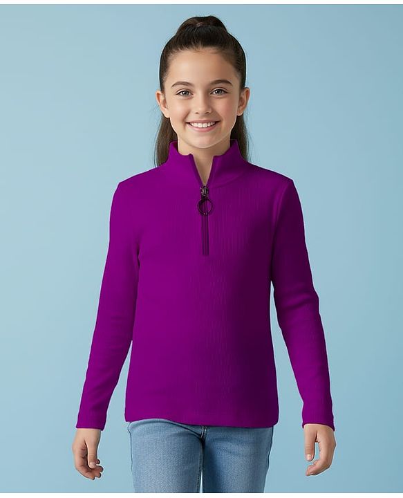 Pine Kids Cotton Lycra Knit Full Sleeves Solid Color High Neck Top - Black