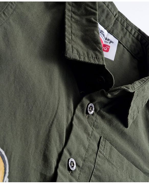 Babyhug Disney Poplin Woven Half Sleeves Printed Shirt with Winnie the Pooh Graphic -Olive Green