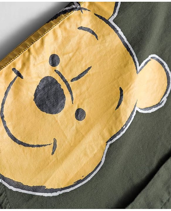 Babyhug Disney Poplin Woven Half Sleeves Printed Shirt with Winnie the Pooh Graphic -Olive Green