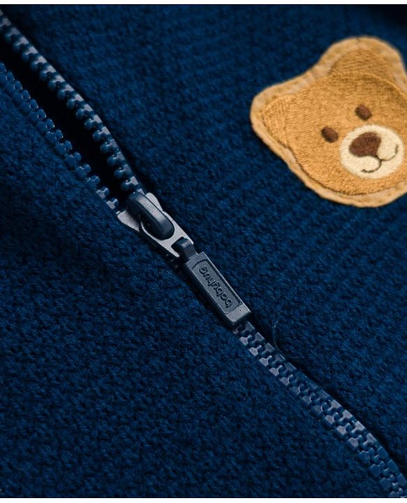 Babyhug Knit Full Sleeves Front Open Sweater with Bear Patch Detailing - Navy Blue