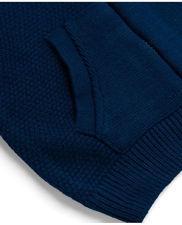 Babyhug Knit Full Sleeves Front Open Sweater with Bear Patch Detailing - Navy Blue