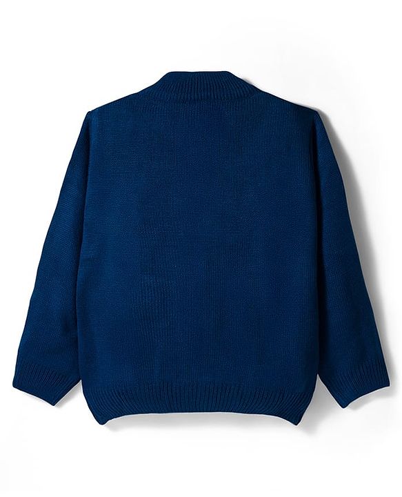 Babyhug Knit Full Sleeves Front Open Sweater with Bear Patch Detailing - Navy Blue