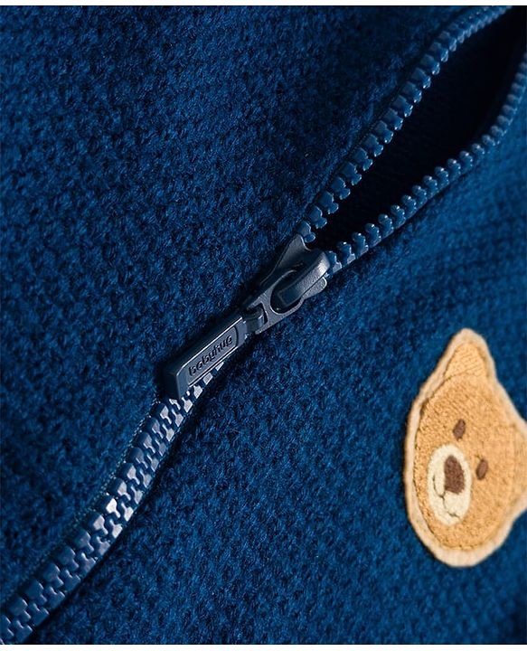 Babyhug Knit Full Sleeves Front Open Sweater with Bear Patch Detailing - Navy Blue