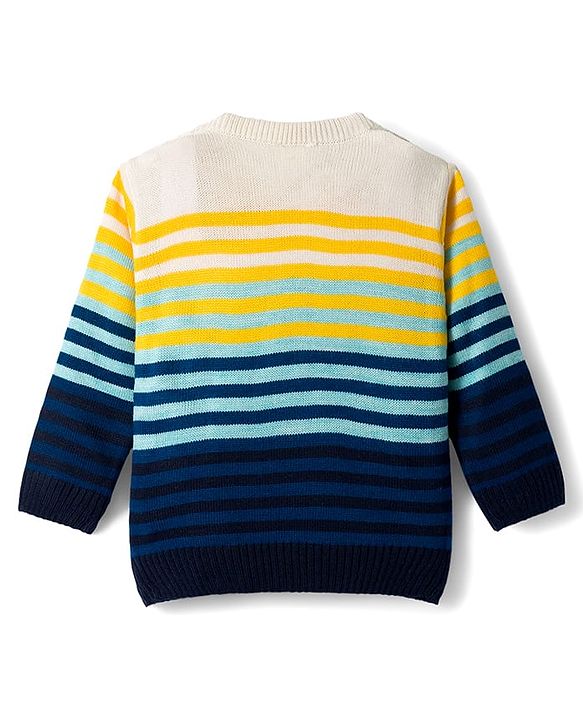 Babyhug Knitted Full Sleeves Striped Pullover Sweater With Patch Design - Multicolor