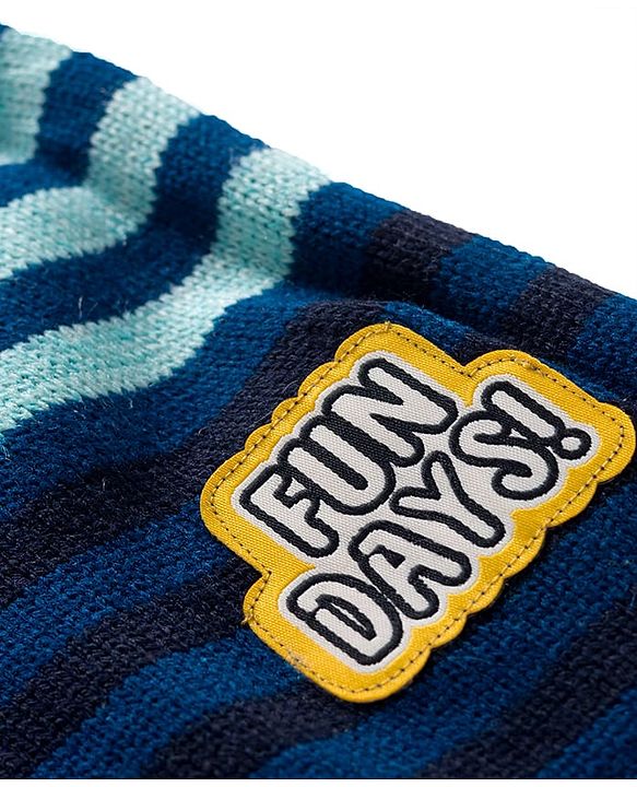 Babyhug Knitted Full Sleeves Striped Pullover Sweater With Patch Design - Multicolor