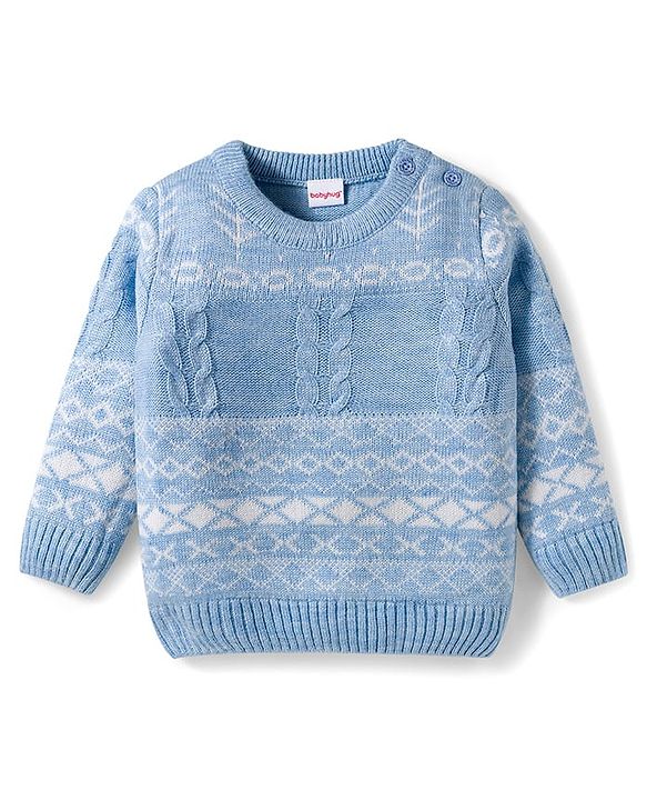 Babyhug Knitted Full Sleeves Sweater Set With Cable Knit Design - Light Blue