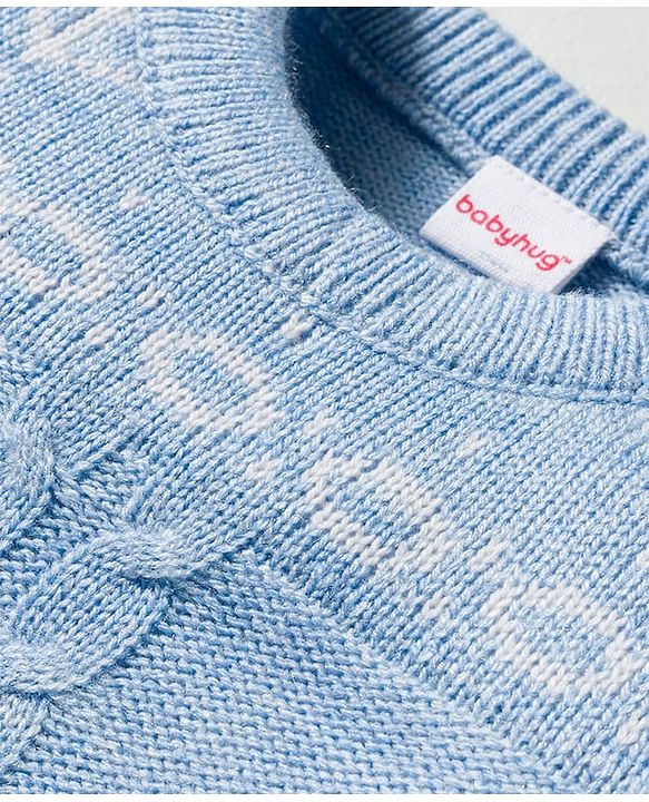 Babyhug Knitted Full Sleeves Sweater Set With Cable Knit Design - Light Blue