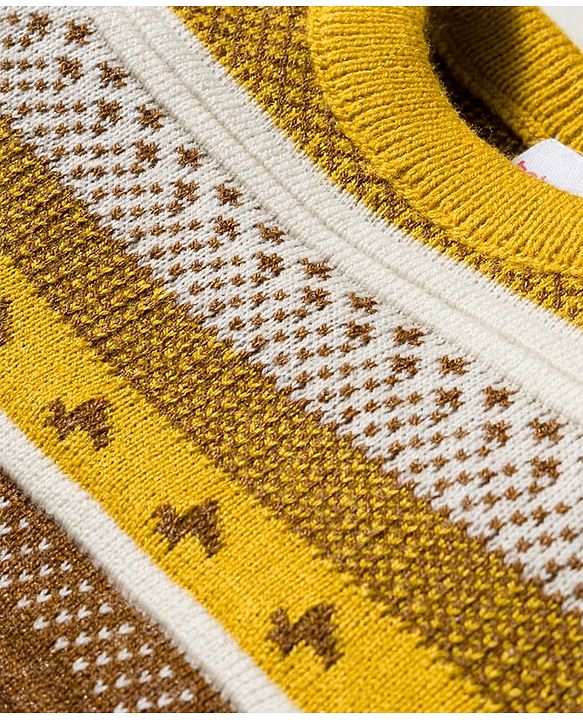 Babyhug Knit Full Sleeves Pullover Sweater Set With Aztec Design - Mustard
