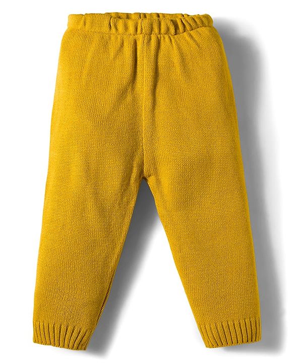 Babyhug Knit Full Sleeves Pullover Sweater Set With Aztec Design - Mustard