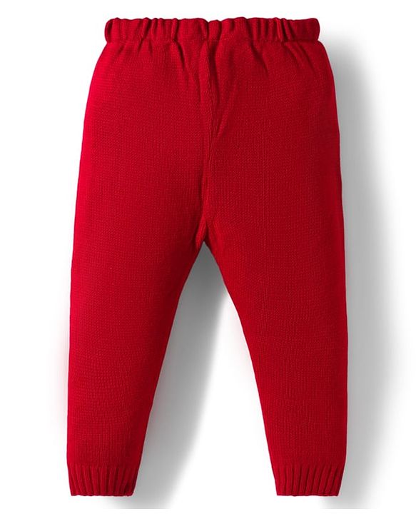 Babyhug Knitted Full Sleeves Sweater Set With Floral & Animal Design - Red