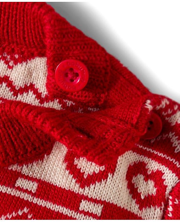 Babyhug Knitted Full Sleeves Sweater Set With Floral & Animal Design - Red