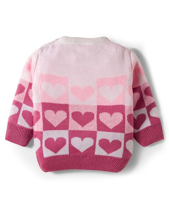 Babyhug Knitted Full Sleeves Sweater Set With Heart Design - Pink