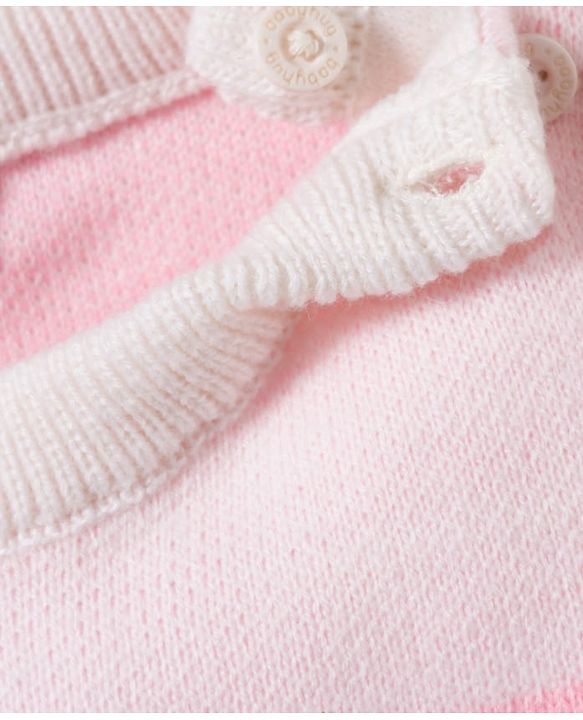 Babyhug Knitted Full Sleeves Sweater Set With Heart Design - Pink