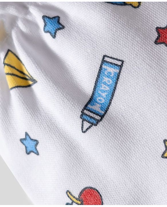 Babyhug 100% Cotton Knit Mittens & Booties with Rainbow Print - White