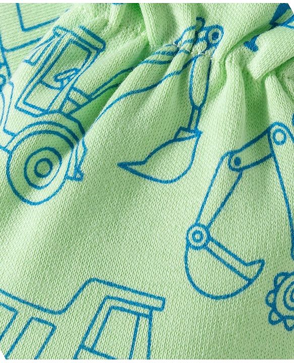 Babyhug 100% Cotton Knit  Mittens & Booties Set with Vehicle Print- Light Green